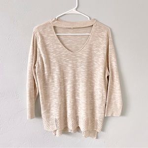 Maurice’s Cut Out Open Neck Keyhole Sweater Beige Cream high Crew neck Shirt
